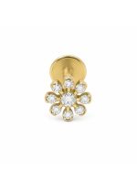 Piercing din Titan ASTM F136 cu Design Floral si Zirconii, Auriu– 1, 2 x 8 mm - imagine 3