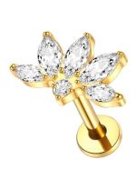 Piercing din Titan ASTM F136 cu Design Floral si Zirconii Marquise, Auriu– 1, 2 x 8 mm - imagine 4