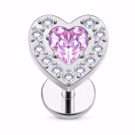 Piercing din Titan ASTM F136 cu Inima Roz si Zirconii, Argintiu– 1, 2 x 8 mm