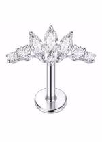 Piercing din Titan ASTM F136 cu Design Coroana si Zirconii, Argintiu– 1, 2 x 8 mm - imagine 4