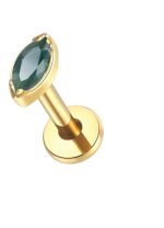 Piercing din Titan ASTM F136 Auriu cu Zirconiu Verde Marquise, Auriu– 1, 2 x 8 mm - imagine 2