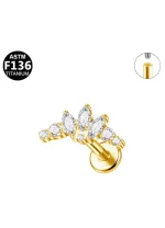 Piercing din Titan ASTM F136 cu Design Coroana si Zirconii, Auriiu– 1, 2 x 8 mm - imagine 2