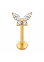 Piercing din Titan ASTM F136 cu Design Fluture si Zirconii, Auriu– 1, 2 x 8 mm - imagine 3