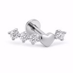 Piercing din Titan ASTM F136 cu Inima si Zirconii, Argintiu– 1, 2 x 8 mm
