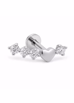 Piercing din Titan ASTM F136 cu Inima si Zirconii, Argintiu– 1, 2 x 8 mm