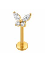 Piercing din Titan ASTM F136 cu Design Fluture si Zirconii, Auriu– 1, 2 x 8 mm