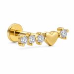 Piercing din Titan ASTM F136 cu Inima si Zirconii, Auriu– 1, 2 x 8 mm