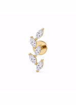 Piercing din Titan ASTM F136 Auriu cu Design Frunze si Zirconii, Auriu– 1, 2 x 8 mm - imagine 2