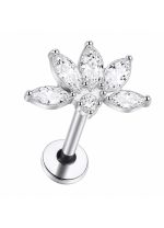 Piercing din Titan ASTM F136 cu Design Floral si Zirconii Marquise, Argintiu– 1, 2 x 8 mm - imagine 2