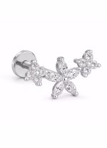 Piercing din Titan ASTM F136 cu Design Floral si Zirconii, Argintiu – 1, 2 x 8 mm - imagine 7