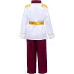 Costum Print Regal pentru Copii, Uniforma Alba cu Pantaloni Visinii, Coroana, Sceptru si Centura - imagine 4
