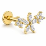 Piercing din Titan ASTM F136 cu Design Floral si Zirconii, Auriu– 1, 2 x 8 mm