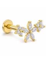 Piercing din Titan ASTM F136 cu Design Floral si Zirconii, Auriu– 1, 2 x 8 mm