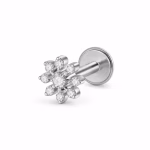 Piercing din Titan ASTM F136 cu Design Floral si Zirconii, Argintiu– 1, 2 x 8 mm