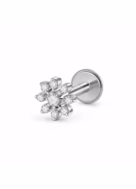Piercing din Titan ASTM F136 cu Design Floral si Zirconii, Argintiu– 1, 2 x 8 mm