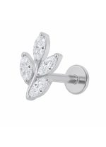 Piercing din Titan ASTM F136 cu Design Frunza si Zirconii Marquise, Argintiu– 1, 2 x 8 mm - imagine 2