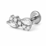 Piercing din Titan ASTM F136 cu Design Frunze si Zirconii, Argintiu– 1, 2 x 8 mm