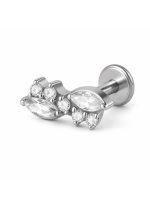 Piercing din Titan ASTM F136 cu Design Frunze si Zirconii, Argintiu– 1, 2 x 8 mm