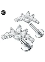 Piercing din Titan ASTM F136 cu Design Coroana si Zirconii, Argintiu– 1, 2 x 8 mm - imagine 3