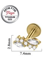 Piercing din Titan ASTM F136 cu Design Frunze si Zirconii, Auriu– 1, 2 x 8 mm - imagine 4