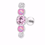 Piercing din Titan ASTM F136 cu Zirconii Roz si Transparente, Argintiu– 1, 2 x 8 mm