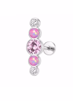 Piercing din Titan ASTM F136 cu Zirconii Roz si Transparente, Argintiu– 1, 2 x 8 mm