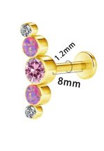 Piercing din Titan ASTM F136 cu Zirconii Roz si Transparente, Auriu– 1, 2 x 8 mm - imagine 2