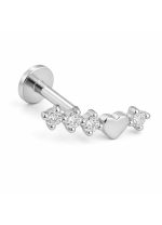 Piercing din Titan ASTM F136 cu Inima si Zirconii, Argintiu– 1, 2 x 8 mm - imagine 5