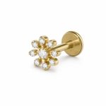Piercing din Titan ASTM F136 cu Design Floral si Zirconii, Auriu– 1, 2 x 8 mm
