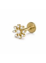 Piercing din Titan ASTM F136 cu Design Floral si Zirconii, Auriu– 1, 2 x 8 mm