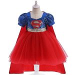 Costum Supergirl Fete – Rochie Supereroina Rosu-Albastru cu Pelerina - imagine 2