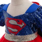 Costum Supergirl Fete – Rochie Supereroina Rosu-Albastru cu Pelerina - imagine 5