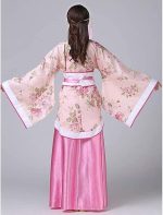 Costum Traditional Chinezesc Hanfu pentru Femei – Bluza Kimono cu Flori si Fusta Lunga Roz, marime universala - imagine 5