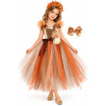 Costum serbare Zana Toamna, rochie, fundita de par, bentita cu frunze