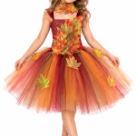 Costum serbare Zana Toamnei pentru Fete – Rochie Tulle cu Frunze Colorate si Coronita Asortata