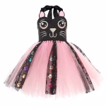 Costum Pisicuta pentru Fete – Rochie Roz-Neagra cu Tulle, Urechi, Papion si Codita, Serbare si Carnaval - imagine 4