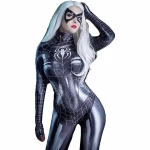 Costum Femei Black Spider – Salopeta Neagra cu Imprimeu Panza de Paianjen si Masca - imagine 2