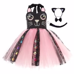 Costum Pisicuta pentru Fete – Rochie Roz-Neagra cu Tulle, Urechi, Papion si Codita, Serbare si Carnaval