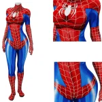 Costum Femei Supereroina Spider, Rosu-Albastru – Salopeta Mulata cu Imprimeu Panza de Paianjen - imagine 5
