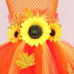 Costum Fete Zana Toamnei – Rochie Portocalie cu Floarea-Soarelui si Bentita - imagine 3