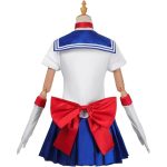 Costum Sailor Moon – Uniforma Anime Alb-Albastru cu Funde Rosii, Tiara si Manusi - imagine 3