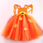 Costum Fete Zana Toamnei – Rochie Portocalie cu Floarea-Soarelui si Bentita - imagine 5